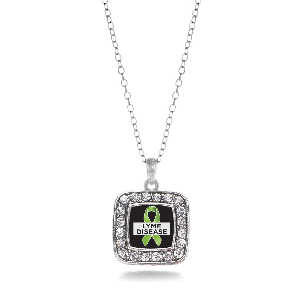 Silver Lyme Disease Support and Awareness Square Charm Classic Necklace