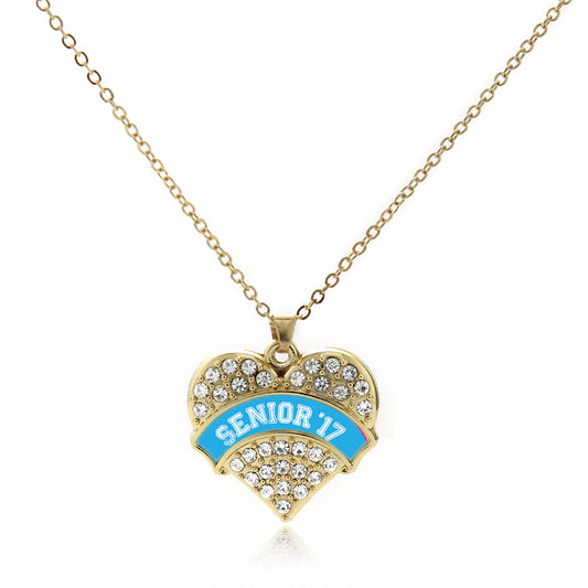 Gold Blue Senior 2017 Pave Heart Charm Classic Necklace