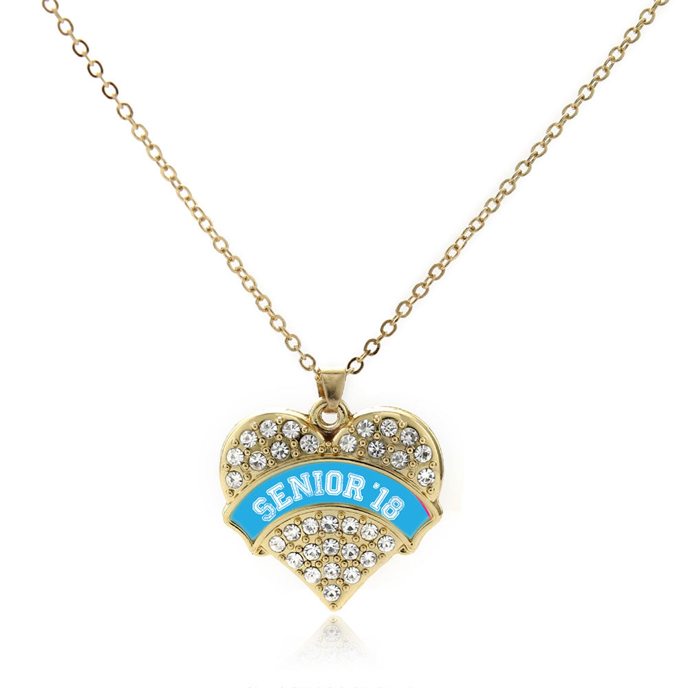 Gold Blue Senior 2018 Pave Heart Charm Classic Necklace