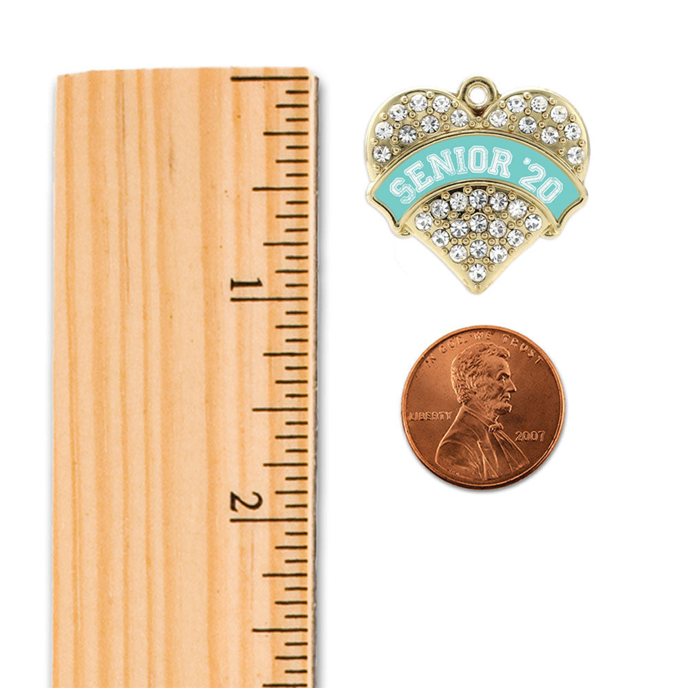 Gold Teal Senior 2020 Pave Heart Charm Classic Necklace