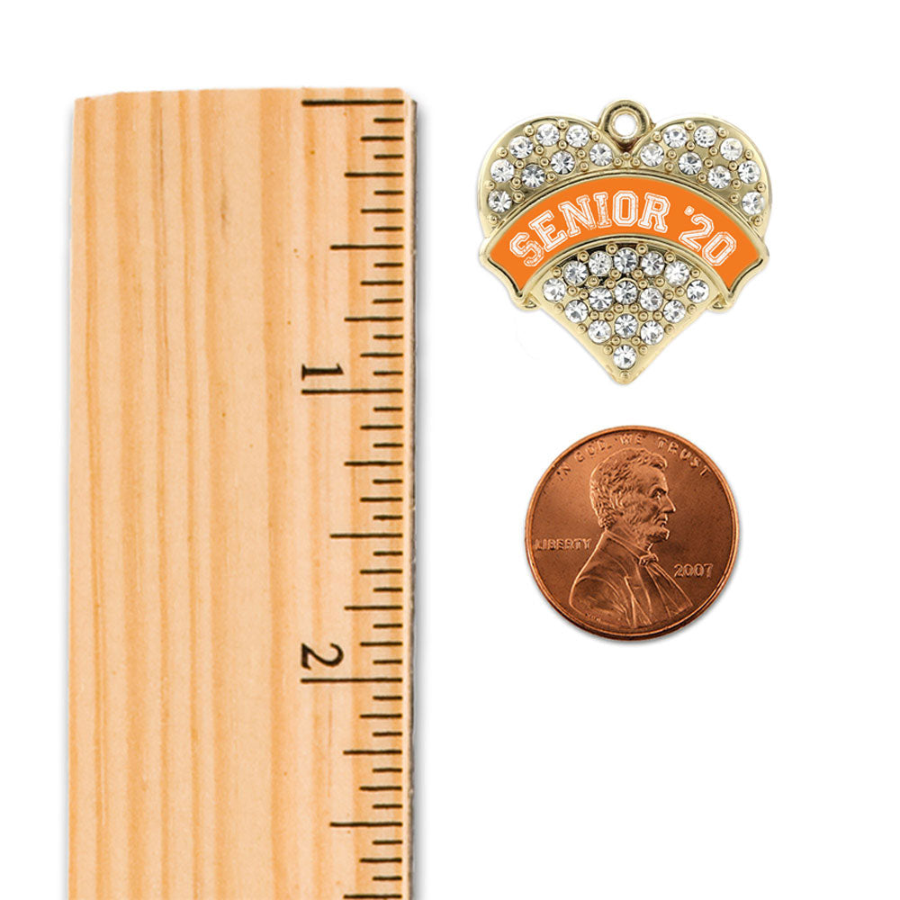Gold Orange Senior 2020 Pave Heart Charm Classic Necklace