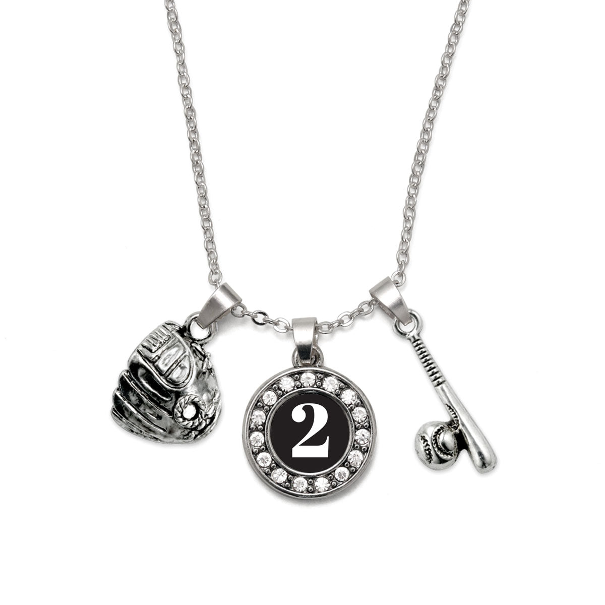 Silver Baseball/Softball - Sports Number 2 Circle Charm Classic Necklace