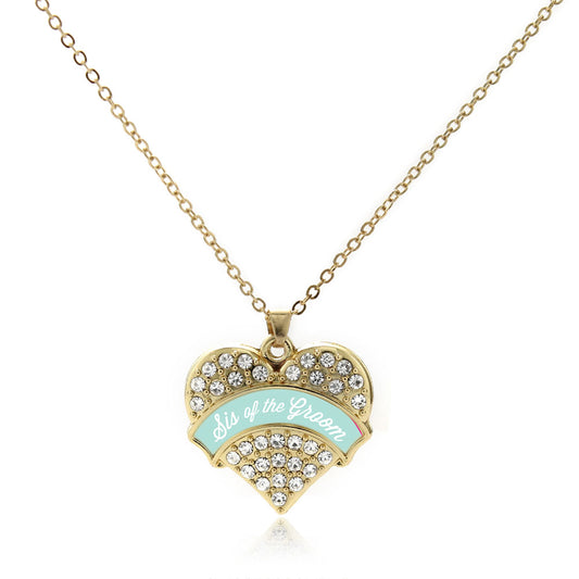Gold Mint Sis of Groom Pave Heart Charm Classic Necklace