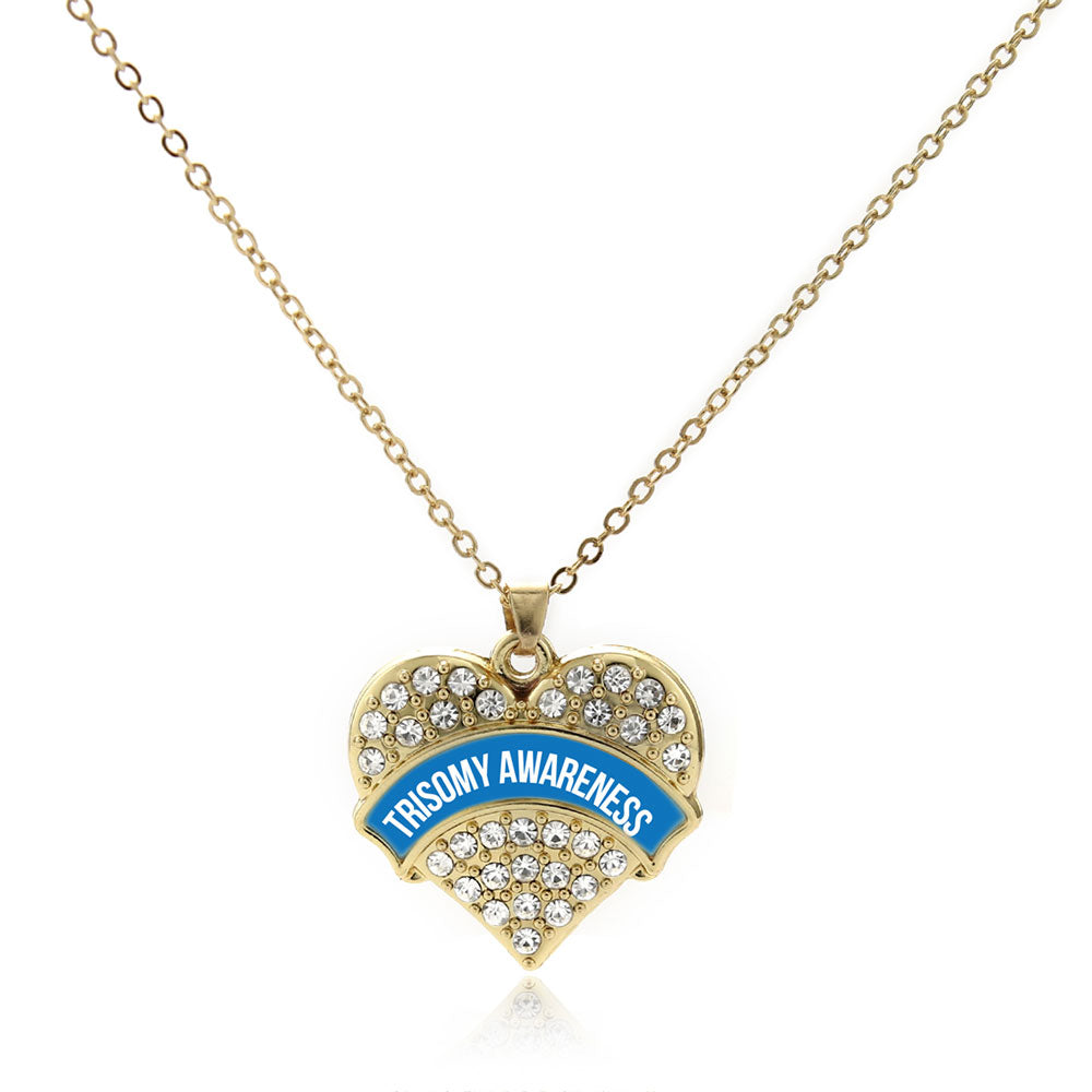 Gold Trisomy Awareness Pave Heart Charm Classic Necklace
