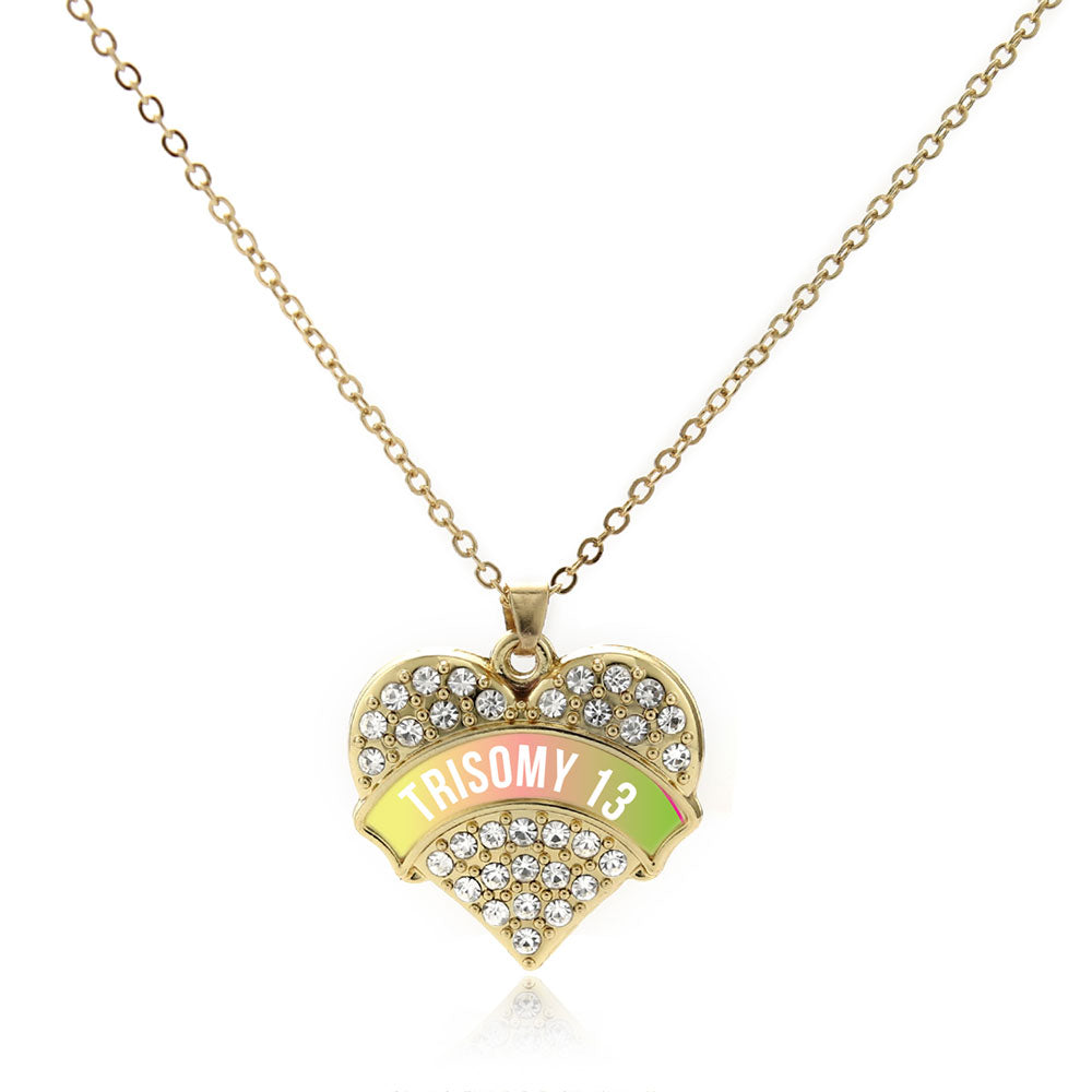 Gold Trisomy 13 Awareness Pave Heart Charm Classic Necklace