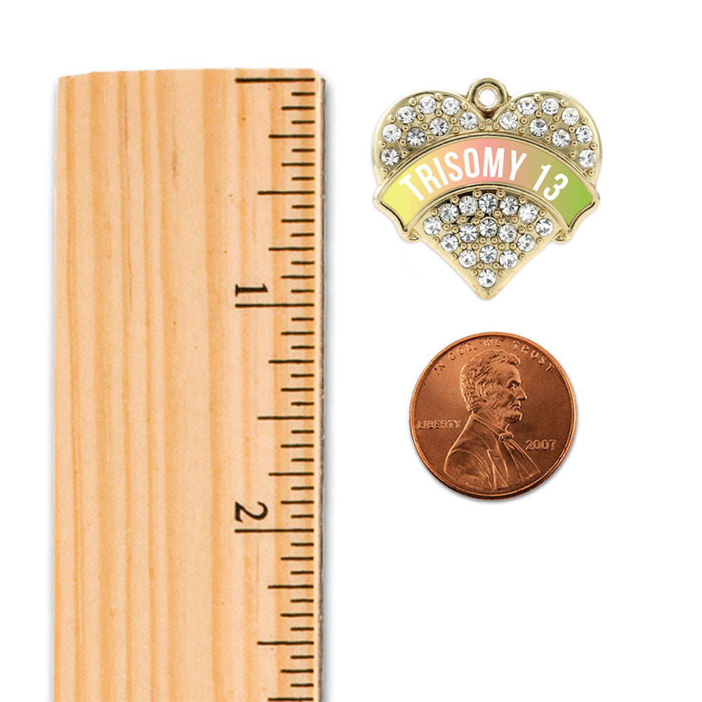 Gold Trisomy 13 Awareness Pave Heart Charm Classic Necklace