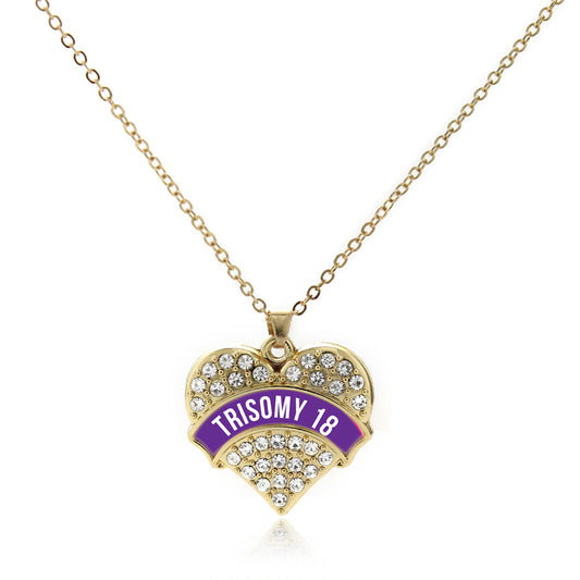 Gold Trisomy 18 Awareness Pave Heart Charm Classic Necklace