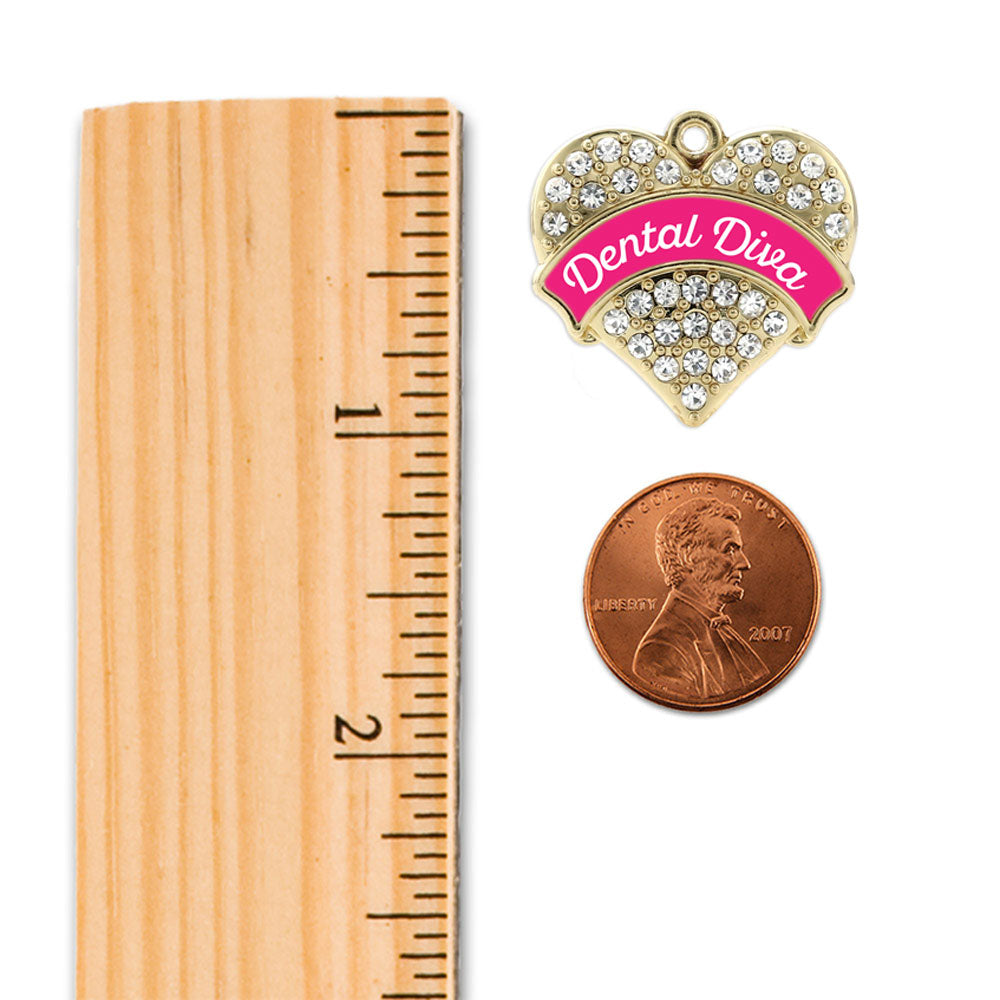 Gold Fuchsia Dental Diva Pave Heart Charm Classic Necklace