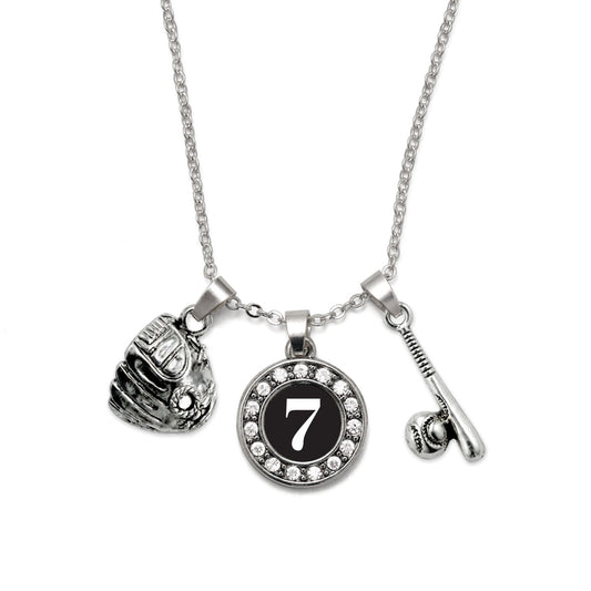 Silver Baseball/Softball - Sports Number 7 Circle Charm Classic Necklace