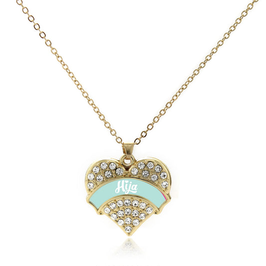 Gold Mint Hija Pave Heart Charm Classic Necklace