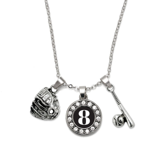 Silver Baseball/Softball - Sports Number 8 Circle Charm Classic Necklace