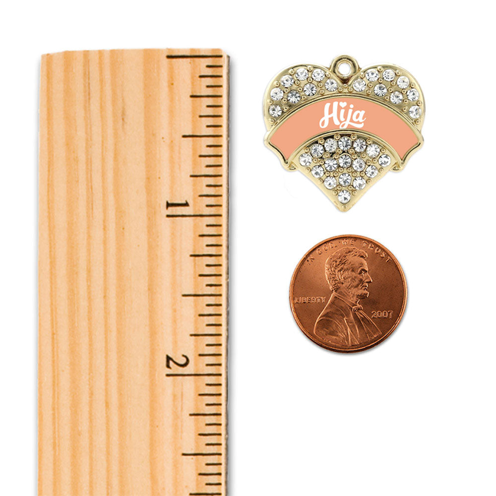 Gold Peach Hija Pave Heart Charm Classic Necklace