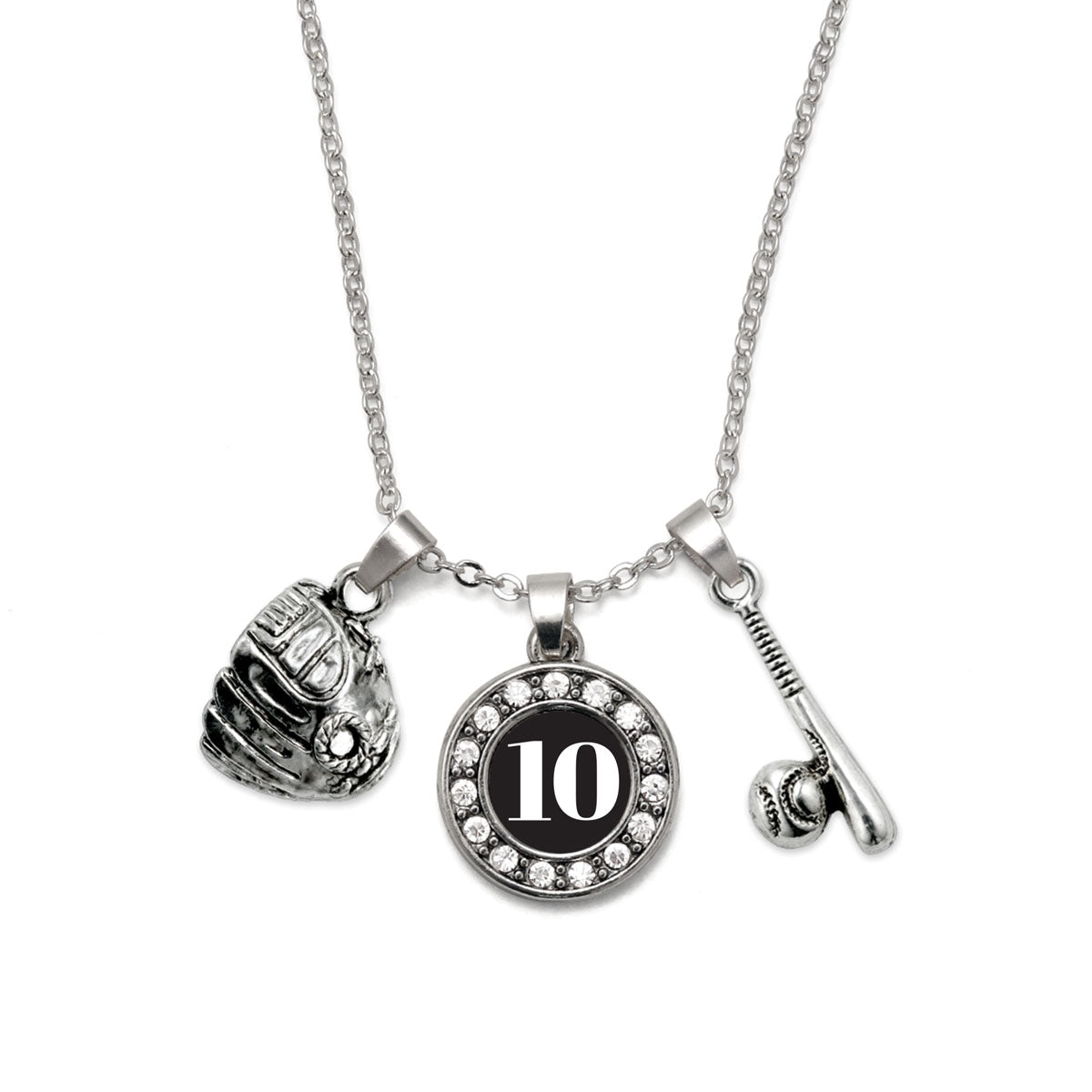 Silver Baseball/Softball - Sports Number 10 Circle Charm Classic Necklace