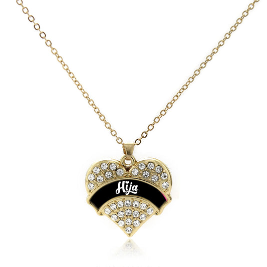 Gold Black and White Hija Pave Heart Charm Classic Necklace
