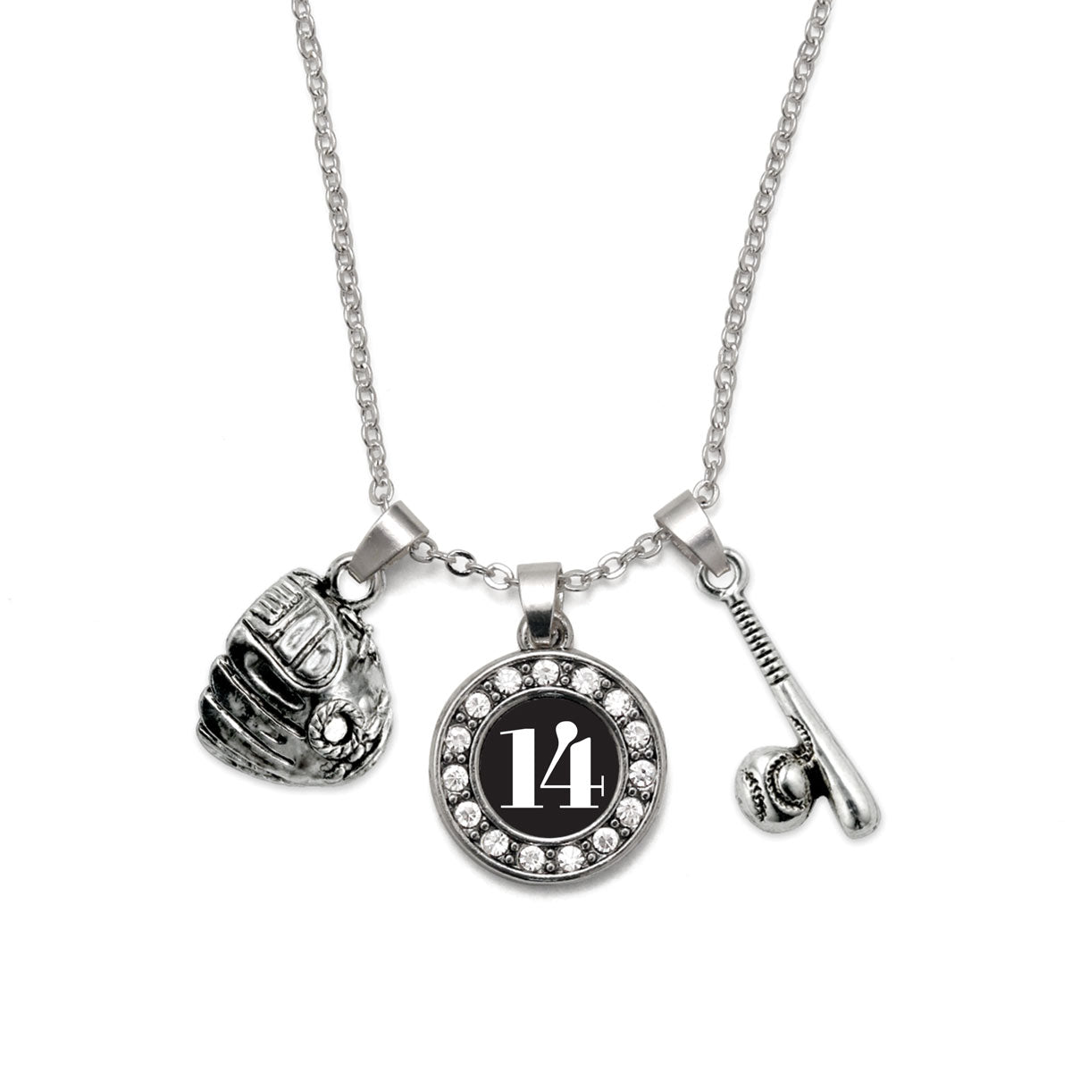 Silver Baseball/Softball - Sports Number 14 Circle Charm Classic Necklace