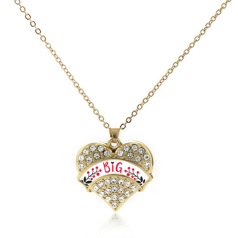 Gold Cardinal Red and Black Big Pave Heart Charm Classic Necklace