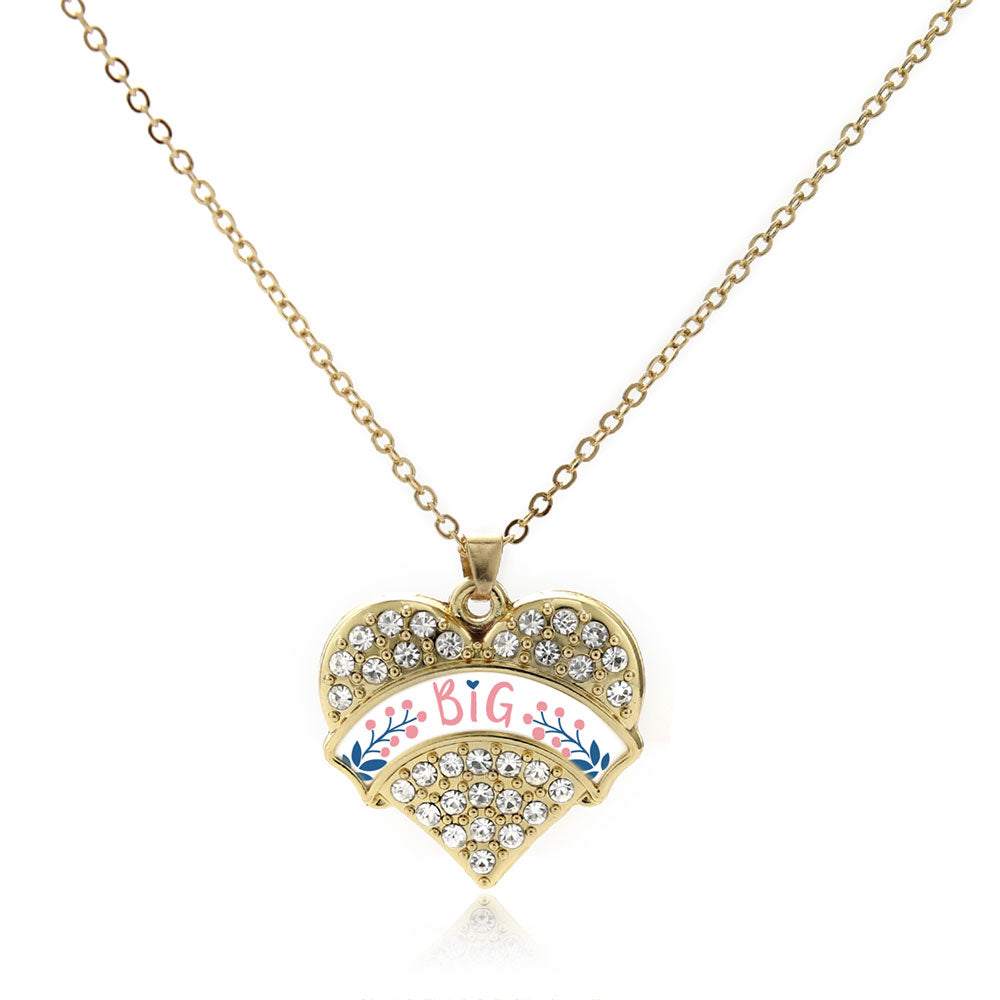 Gold Rose and Navy Blue Big Pave Heart Charm Classic Necklace