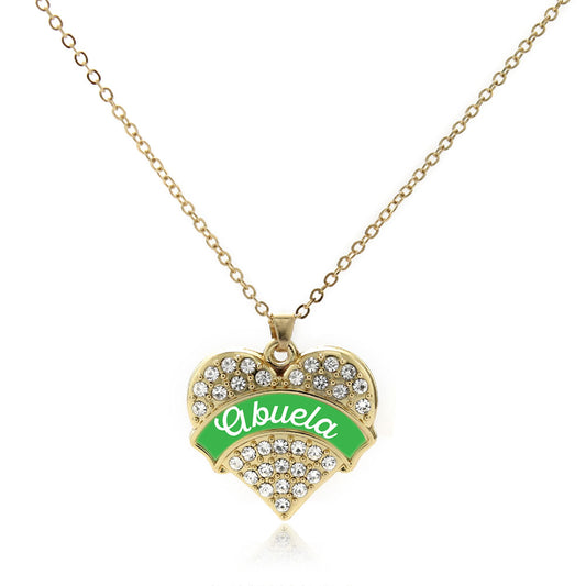 Gold Emerald Green Abuela Pave Heart Charm Classic Necklace