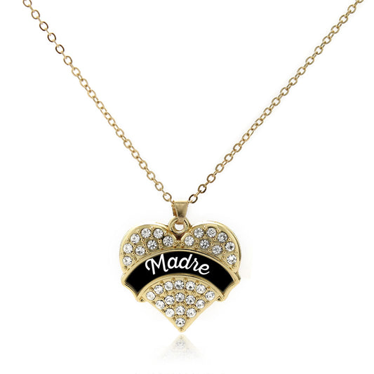 Gold Black and White Madre Pave Heart Charm Classic Necklace