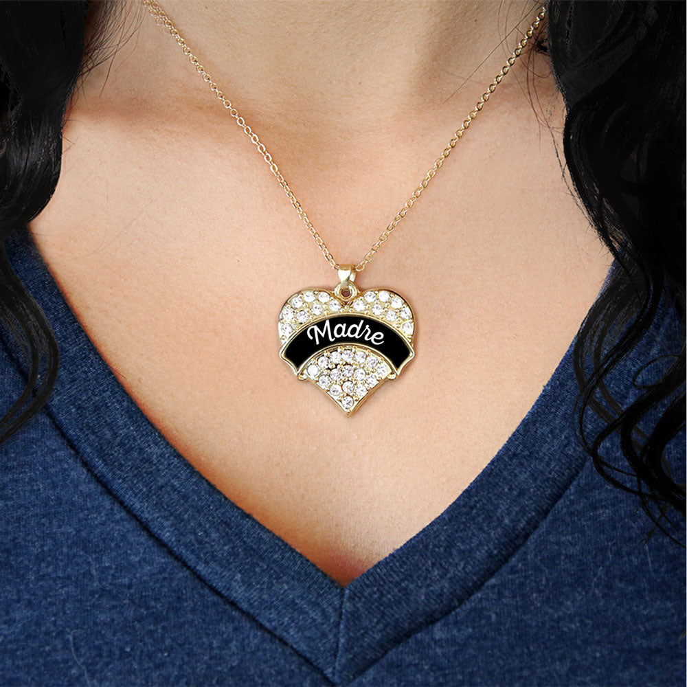 Gold Black and White Madre Pave Heart Charm Classic Necklace