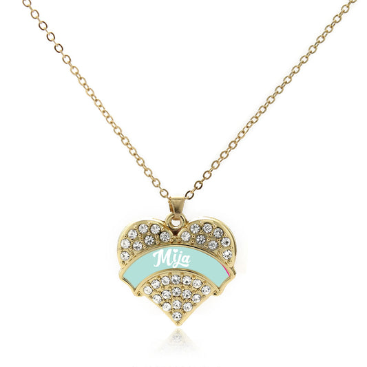 Gold Mint Mija Pave Heart Charm Classic Necklace