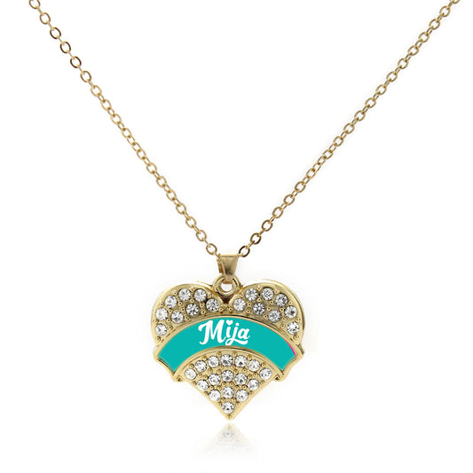 Gold Teal Mija Pave Heart Charm Classic Necklace