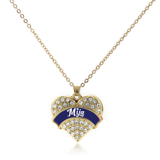 Gold Navy Blue Mija Pave Heart Charm Classic Necklace