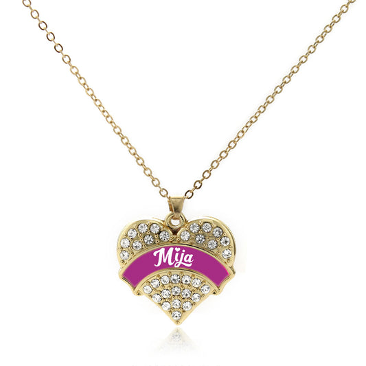 Gold Magenta Mija Pave Heart Charm Classic Necklace