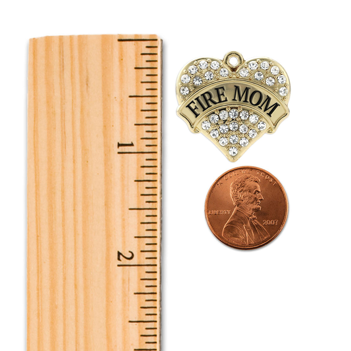 Gold Fire Mom Pave Heart Charm Classic Necklace