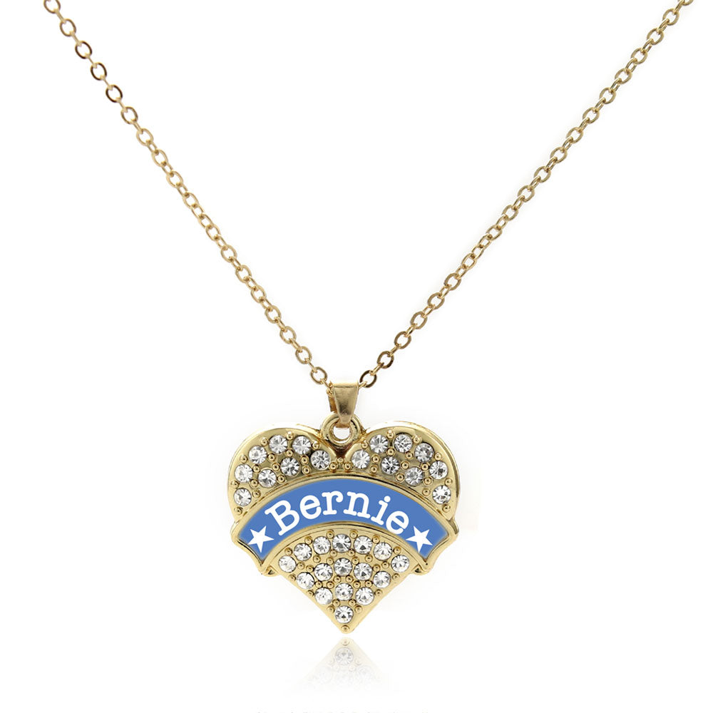 Gold Bernie Supporter Pave Heart Charm Classic Necklace