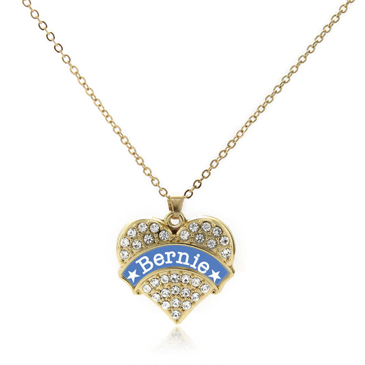 Gold Bernie Supporter Pave Heart Charm Classic Necklace