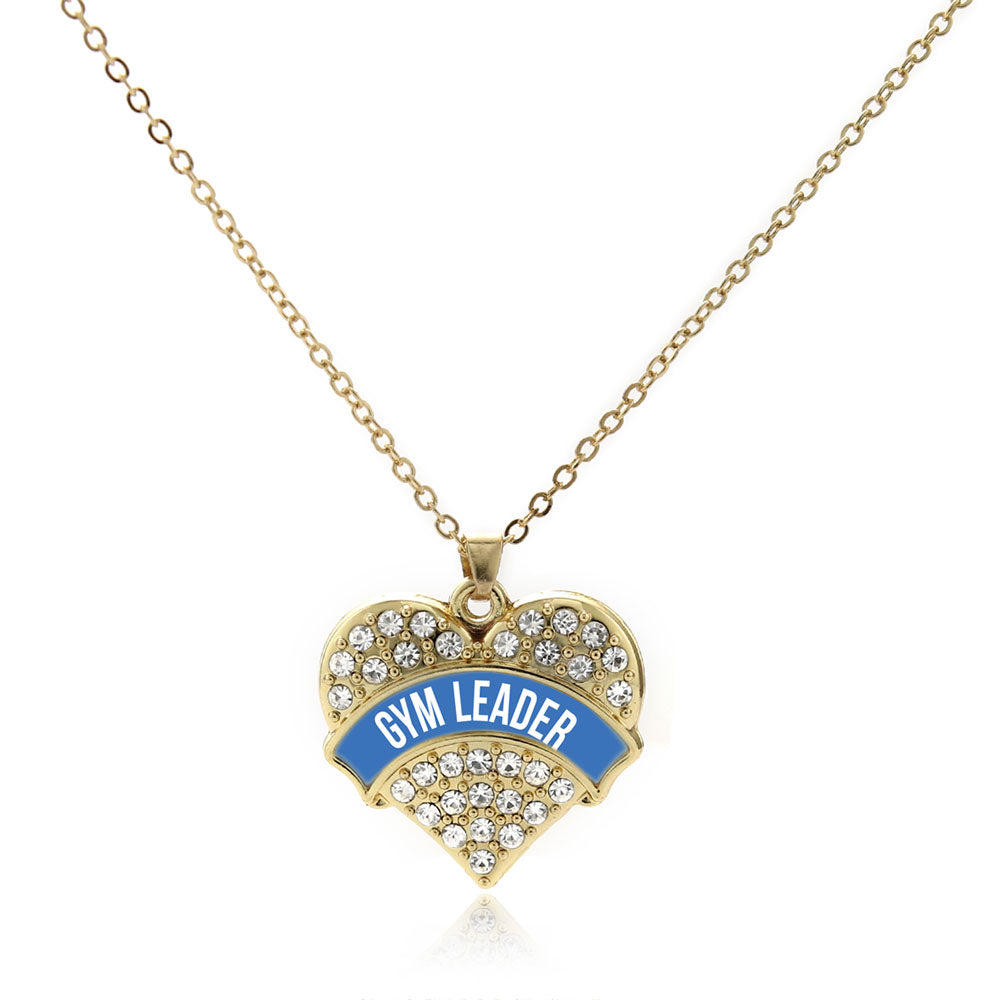 Gold Blue Gym Leader Pave Heart Charm Classic Necklace