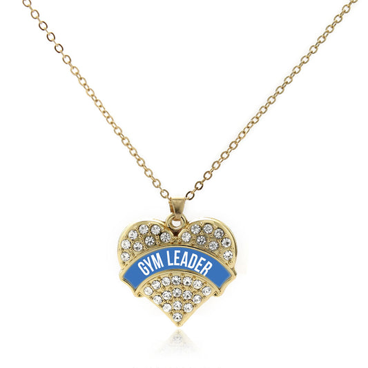 Gold Blue Gym Leader Pave Heart Charm Classic Necklace