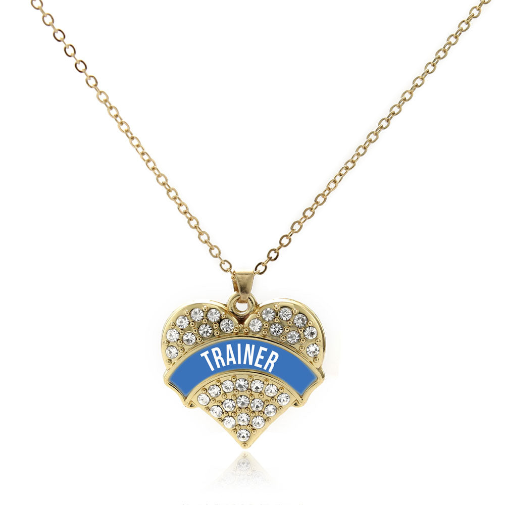 Gold Blue Trainer Pave Heart Charm Classic Necklace