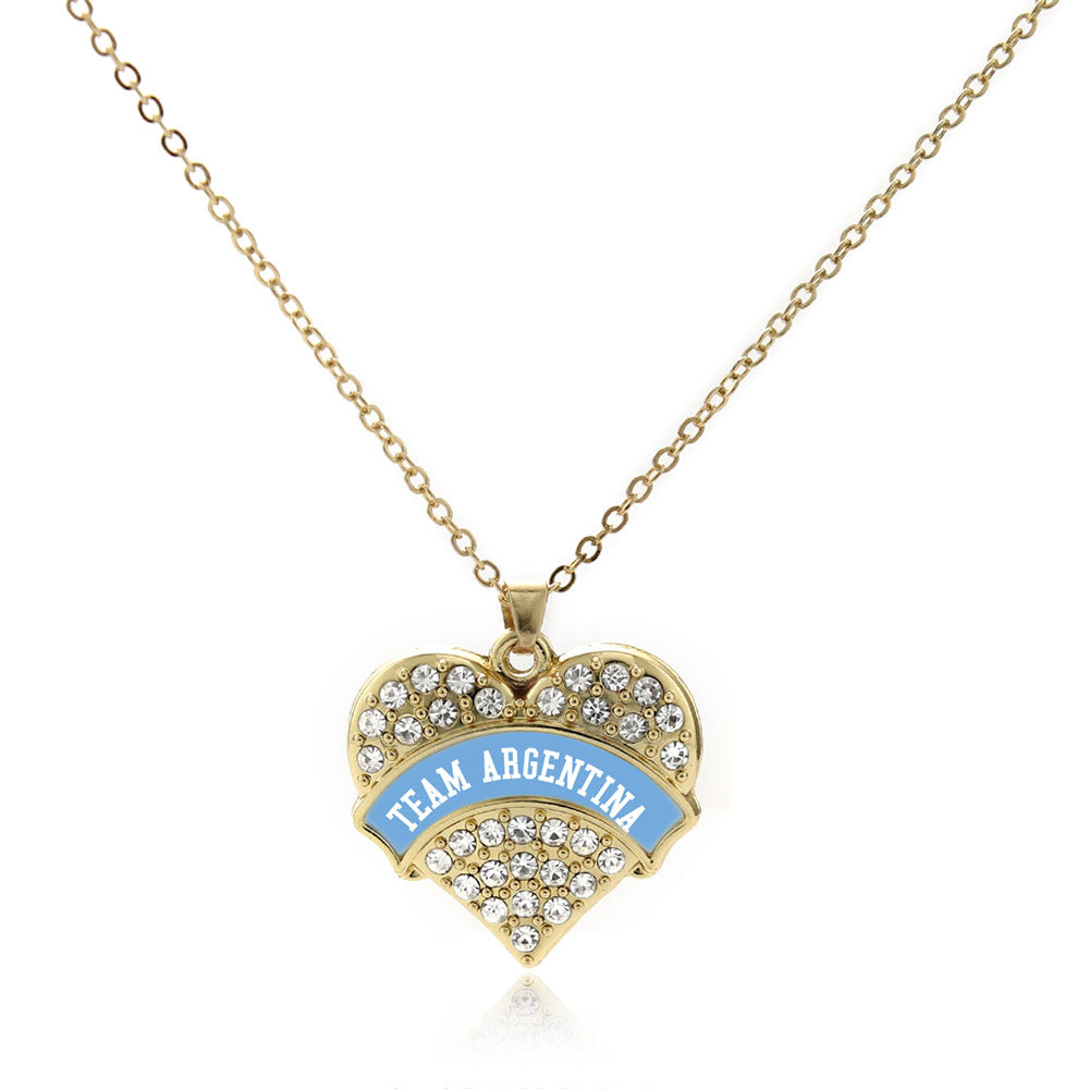 Gold Team Argentina Pave Heart Charm Classic Necklace