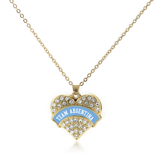 Gold Team Argentina Pave Heart Charm Classic Necklace