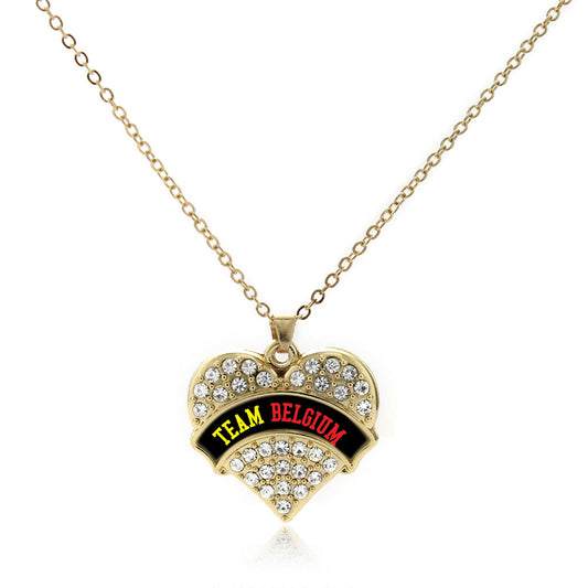 Gold Team Belgium Pave Heart Charm Classic Necklace