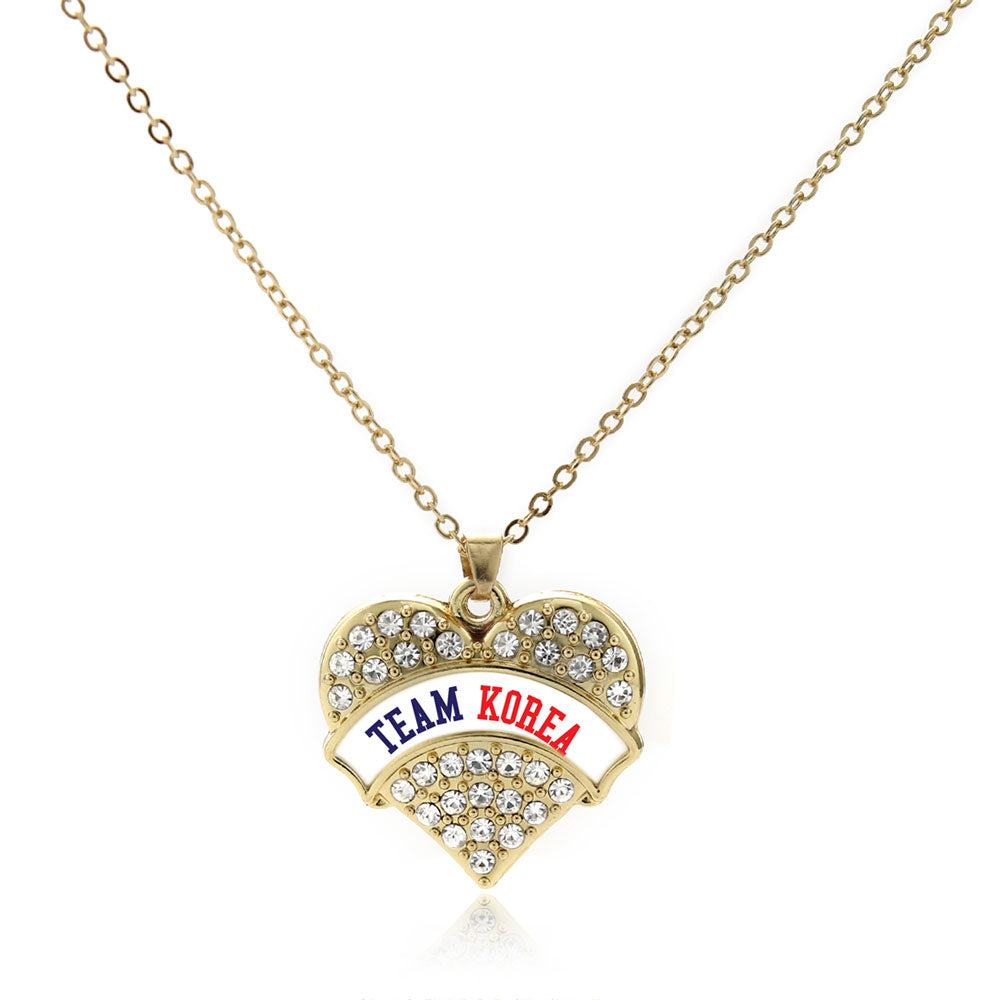 Gold Team Korea Pave Heart Charm Classic Necklace