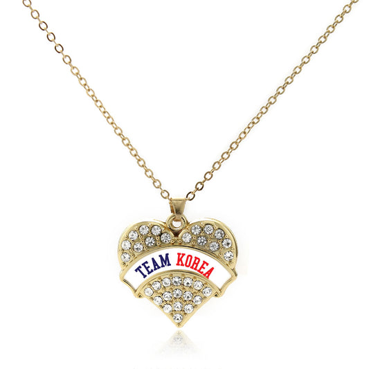 Gold Team Korea Pave Heart Charm Classic Necklace