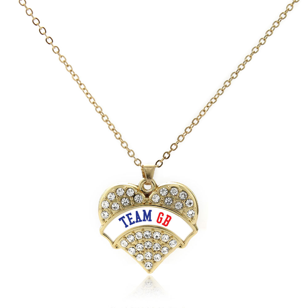 Gold Team Great Britain Pave Heart Charm Classic Necklace