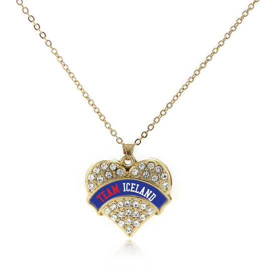 Gold Team Iceland Pave Heart Charm Classic Necklace