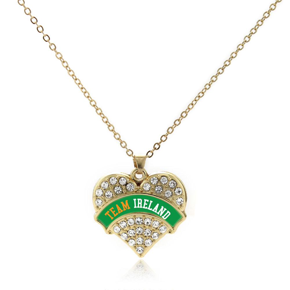 Gold Team Ireland Pave Heart Charm Classic Necklace