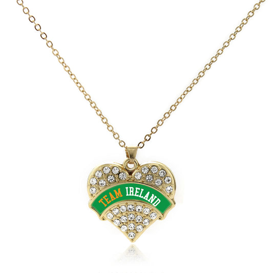 Gold Team Ireland Pave Heart Charm Classic Necklace