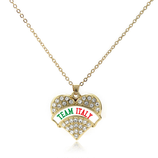 Gold Team Italy Pave Heart Charm Classic Necklace
