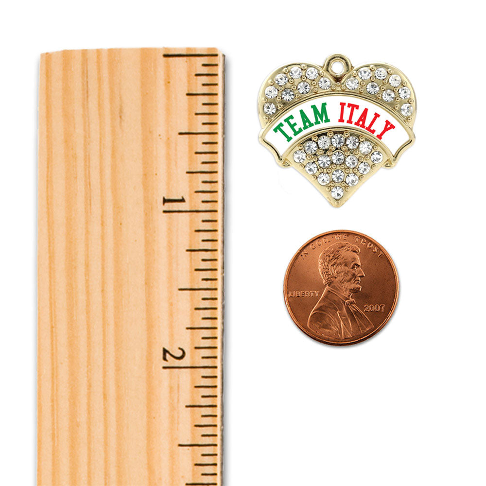 Gold Team Italy Pave Heart Charm Classic Necklace