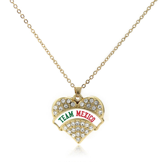 Gold Team Mexico Pave Heart Charm Classic Necklace