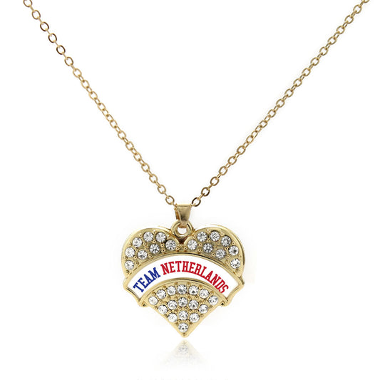 Gold Team Netherlands Pave Heart Charm Classic Necklace