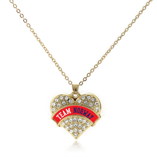 Gold Team Norway Pave Heart Charm Classic Necklace