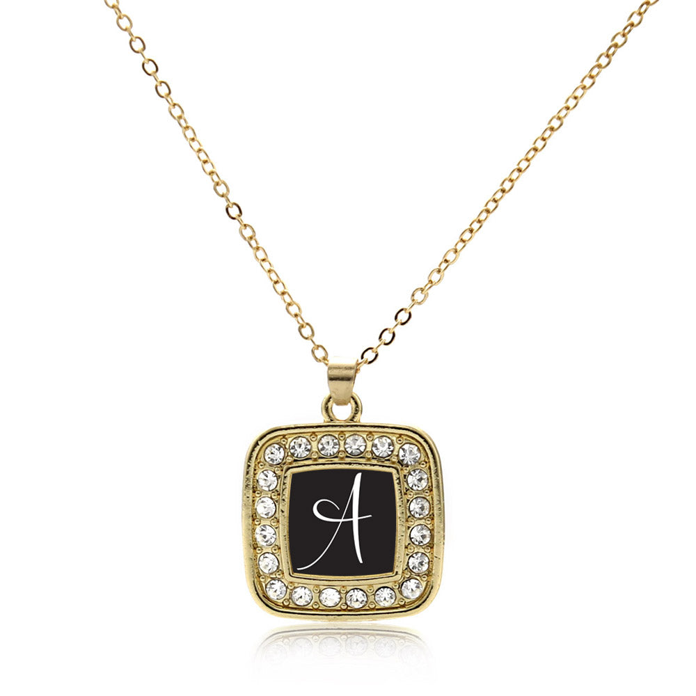 Gold My Script Initials - Letter A Square Charm Classic Necklace