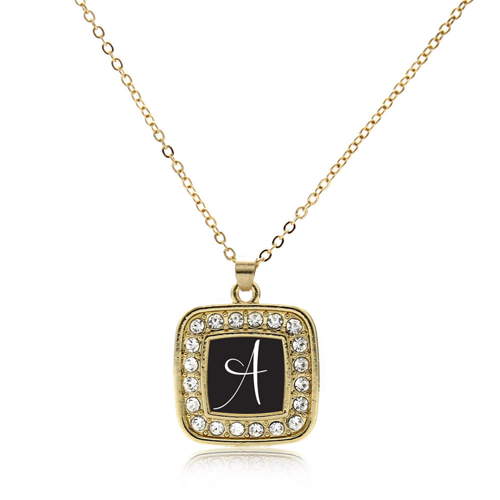 Gold My Script Initials Square Charm Classic Necklace